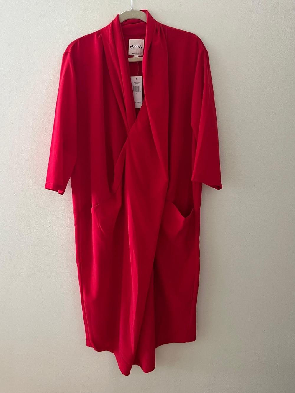 Red Midi Dress - Draped Open Front